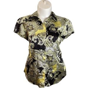 Cato Black and Yellow Paisley Button-Up Blouse, Plus Size 18/20, 2X